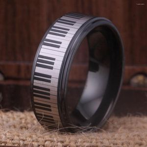 Clusterringen Piano Keys Ring Men's Tungsten Black Carbide Wedding Band 8mm Comfort Fit verjaardag