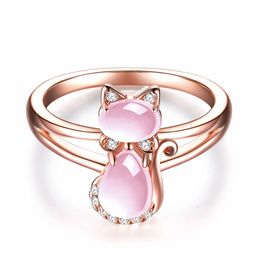 Cluster anneaux rose cristal chat anneau dames mignon chaton animal sier bijoux anniversaire vintage rose or quartz gouttes livraison dhwln