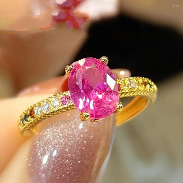 Anillos de racimo Ruby Ruby Gemstones Circon Diamonds Chic For Women Girl 18K Goldy Gold Jewelry Regalos de cumpleaños Boda