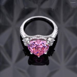 Clusterringen roze delicate mozaïek liefdesvormige hart 12 12mm diamant 925 zilveren hoge koolstof strass rhinestone vrouwelijke ring Europa en Amerika