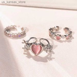 Clusterringen Pink Love Heart Ring Dames Open en gepersonaliseerde vingerring Fashion Sweet Girl Sieraden Wedding Party Accessories 2023240408
