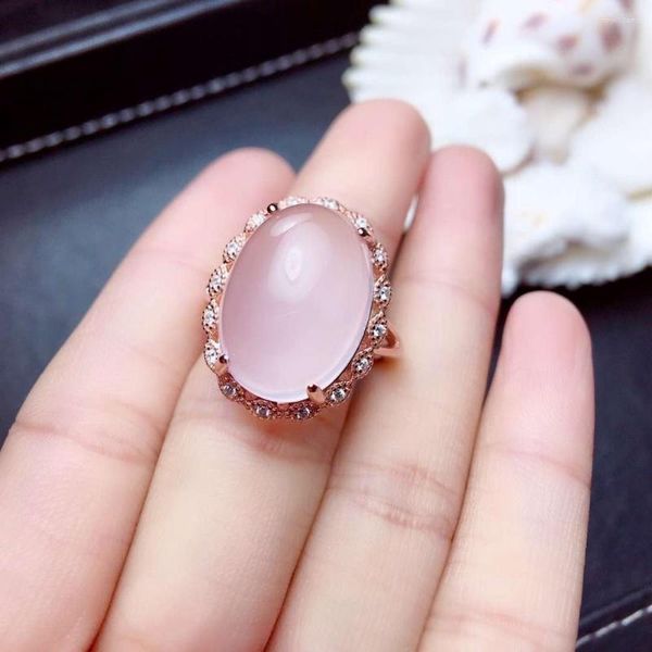 Anneaux de cluster Rose Rose Quartz Ring Gemstone For Women Silver Jewelry Big Size Soft Gold Color Birthday Anniversary Giftary