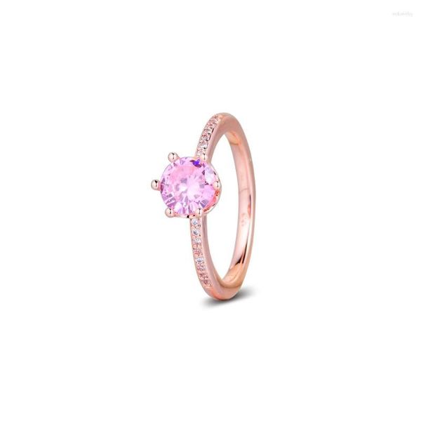 Anillos de racimo, anillo solitario con corona rosa brillante para mujer 2023, joyería de plata de ley 925, chica de cristal a la moda