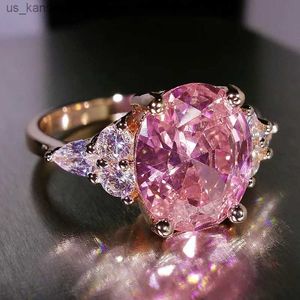 Clusterringen roze zirkoon ovale stenen ring voor dames mousserende kristal verlovingsring voor dames retro rose goud zilveren bruiloft sieraden240408
