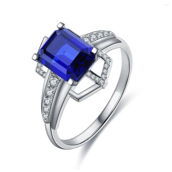 Cluster Rings Pirmiana 2023 Design 925 Sterling Silver Men Ring 2.8ct Emerald Cut Lab Grown Sapphire Blue Color Gemstones Jewelry
