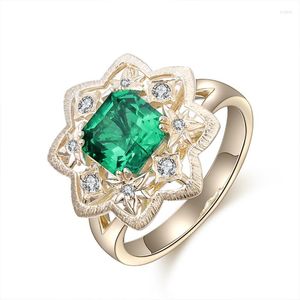 Cluster Rings Pirmiana Personnalisé Or 9K 1.3ct Asscher Cut Lab Grown Emerald Ring Femmes Fiançailles Mode Finger Gemstone Bijoux