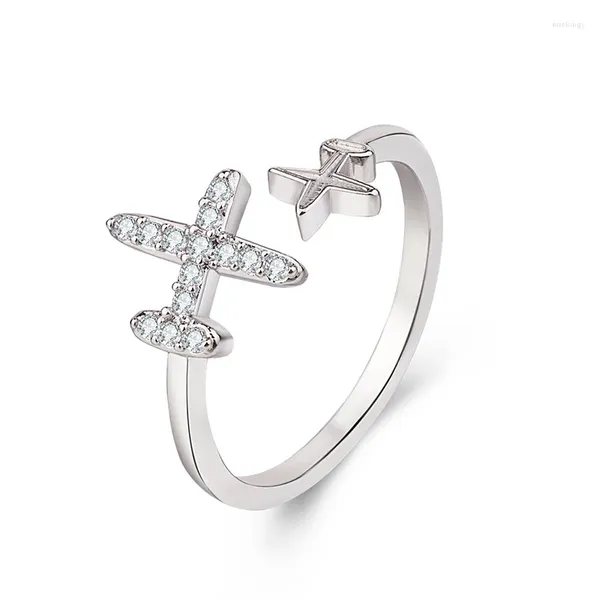 Anneau de cluster anneau argenté plan pour les femmes Clait CZ Fine bijoux réglable volant le doigt ouvert