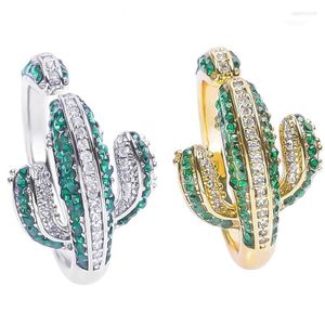 Cluster Anneaux Plante Cactus Pour Femmes Hommes Accessoires De Luxe Bijoux Blanc Cristal Anneau Coréen Ouverture Réglable Cubique Zircone Gif