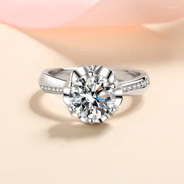 Cluster anneaux platine plaqués 2 diamant test passé excellent couture d couleurs Moisanite Blossom de fiançailles
