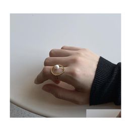 Clusterringen Pofunuo Womens 925 Sterling Sier Pearl Elegant Stylish Sample Gold Geometric Ring for Women Fashion Luxury Sieraden Dro Dhito