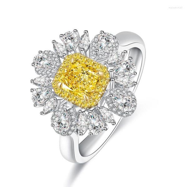 Bagues de cluster Pormiana Style classique 9K véritable or blanc 0,5 diamant jaune simulé bague de fiançailles femmes cadeau de fête