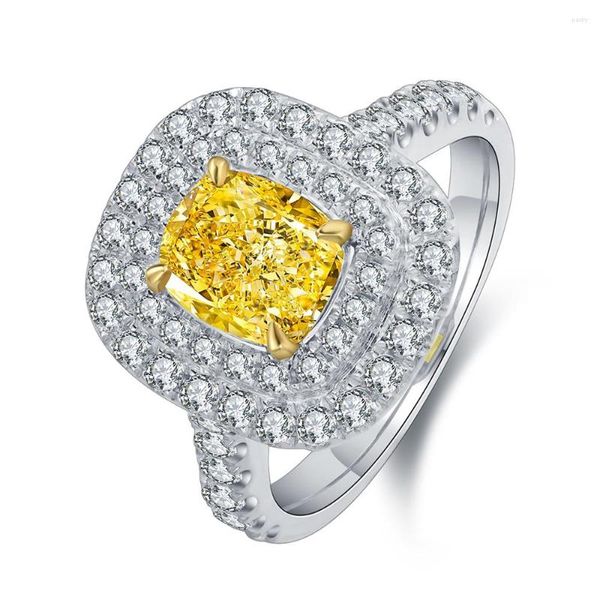 Bagues de grappe Pormiana Style classique 9k or blanc véritable 1.0 bague de fiançailles diamant jaune simulé femmes