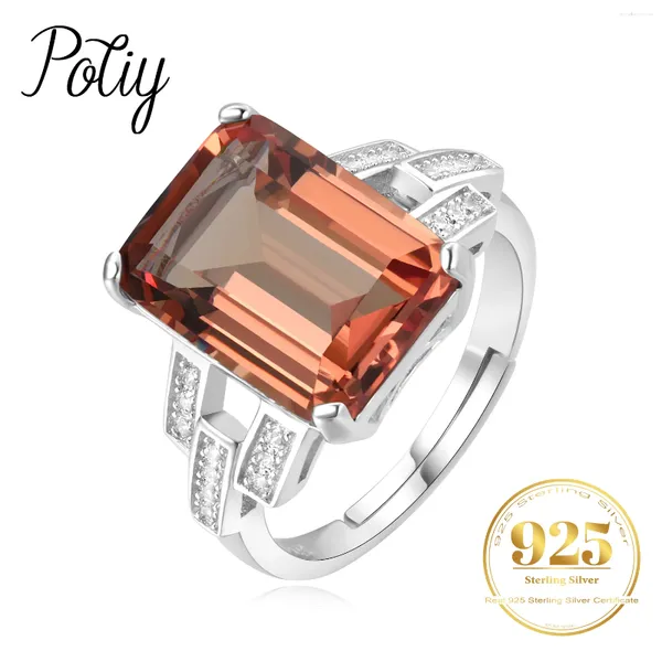 Anillos de clúster potiy enorme 6ct esmeralda cortado cambio de color simulado dipore abierta anillo de cóctel ajustable 925 joyas de plata esterlina mujeres