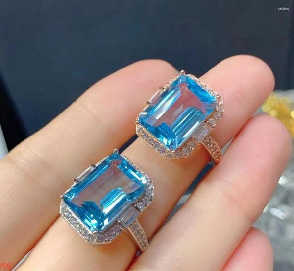 Anillos de racimo Joyería premium 925 Plata de ley Piedra preciosa natural Cielo Azul Topacio Anillo de mujer Fiesta Boda Cumpleaños Casarse Regalo Año