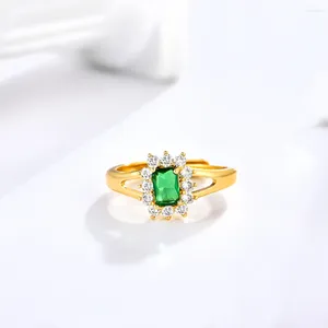 Bagues de cluster Princess Cut Emerald Cubique Zircone Bague ouverte pour femmes Cercle Zircon Réglable Bijoux de mode Festival Cadeaux