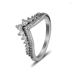 Clusterringen Princess Wish Crown Crystal For Women Charm 925 Sterling Silver Jewellery Clear CZ Female Ring Jewellery Shine Girls