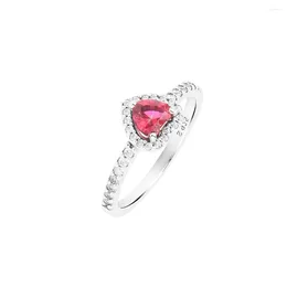 Clusterringen Voorstel Frosted Red Murano Glass Hearts Charm Vrouwelijke heldere kristallen Sterling zilveren sieraden voor damesfeest