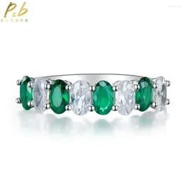 Anillos de racimo pubang joyas finas 925 plata esterlina blanca/gema verde creado moissanite diamond anillo para mujeres aniversario caída