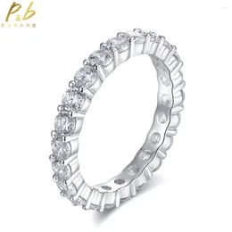 Anneaux de cluster PUBANG Fine Bijoux 925 Sterling Silver Full 3MM Gem Créé Moissanit Diamond Row Bague pour les femmes Anniversaire Cadeau Drop