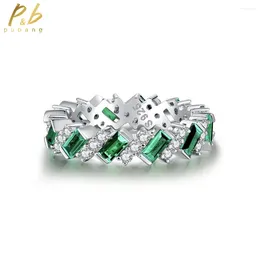 Anillos de racimo pubang joyas finas de esmeralda corta diamante fila sólido 925 plata esterlina creada moissanite para mujeres fiesta de regalo caída