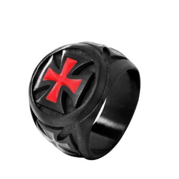 Anillos de racimo Punk Black Cross Knight Templar Ring Hombres Cruzado de acero inoxidable Boda Joyería religiosa