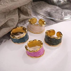 Bagues de cluster Punk Coloré Émail Rond Bague En Métal Pour Femmes Mode Géométrique Twist Ouvert Réglable Bijoux En Gros Cadeaux