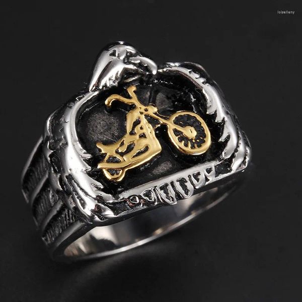 Anillos de racimo Punk Hombres 316L Acero inoxidable Negro Plata Color Motocicleta Eagle Biker Anillo