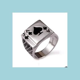 Cluster ringen punk rock email Black Oil Poker Card schoppen een heren vingerringlegering gotische skl handklauw ringen speelkaarten sieraden d dh2hp