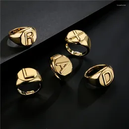 Cluster anneaux punk style or couleur cuivre initiale pour les femmes fille 2024 mode 26 majuscules lettres ouvertes