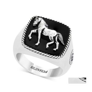 Anneaux de cluster Punkboy Unique Style rétro Sier plaqué couleur gravé cheval animal mâle anneau en métal pour hommes fête bijoux accessoires D Dh72m