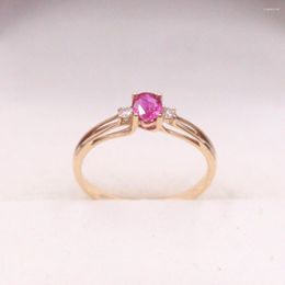 Anillos de racimo Anillo de oro rosa puro de 18 quilates para mujer Banda de rubí real sólido Tamaño de EE. UU. 7.5