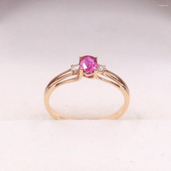 Anillos de racimo Anillo de oro rosa puro de 18 quilates para mujer Banda de rubí real sólido Tamaño de EE. UU. 7.5