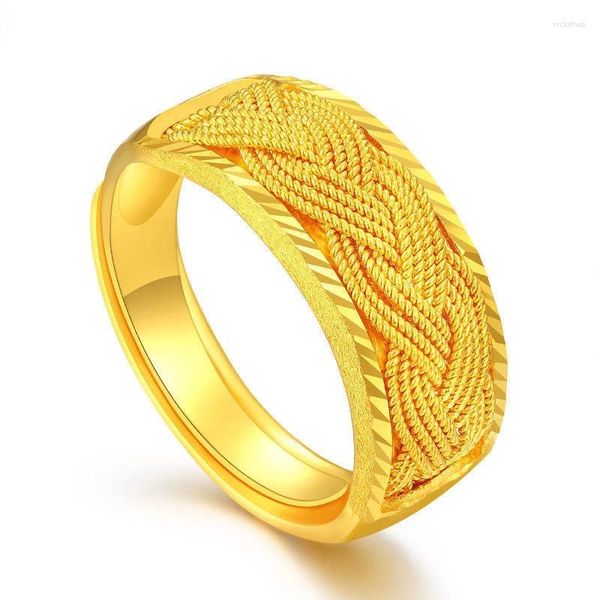 Bagues de cluster Pur 24k Or Jaune Couleur Réglable Twist Bague Pour Femmes Hommes Couples De Mariage Anniversaire Fine Bijoux Cadeaux