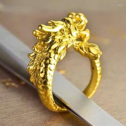 Cluster ringen puur 24k gele gouden ring 999 3D Dragon Breng Lucky