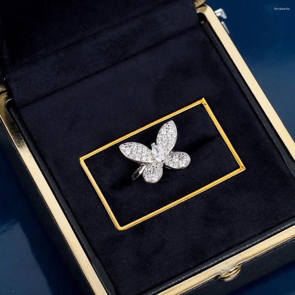 Bagues de cluster Pure 925 Sliver Top Qualité Marque Papillon Cadeau De Mode Pour Femmes Filles Exquis De Luxe Zircon Bijoux De Fête