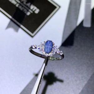 Clusterringen Pure 925 Sterling zilveren sieraden voor vrouwen Wedding Blue Sapphire Star Ring Engagement RingsCluster Eloi22