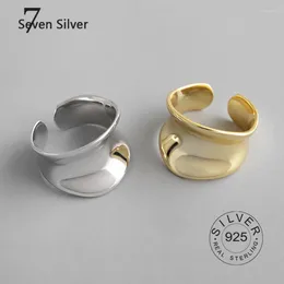 Clusterringen Pure 925 Sterling Silver Ring Fashion Simple Wide Geometric Finger for Women Sieraden Anti -allergie