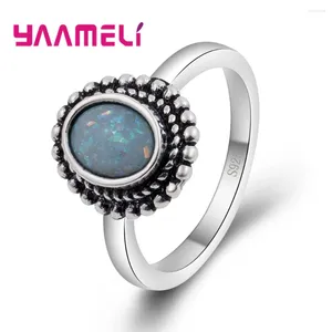 Bagues de cluster Pur 925 Bague en argent sterling Mystic Rainbow Opal Stone Original Antique Design Cadeau Bijoux pour femmes Homme Party