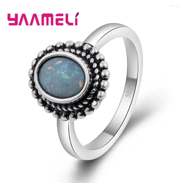 Anillos de racimo Puro 925 Anillo de plata esterlina Mystic Rainbow Opal Stone Original Diseño antiguo Joyería de regalo para mujeres Hombre Fiesta