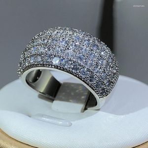 Bagues de cluster Pure 925 Sterling Silver Sparkling Large pour Femmes Filles Moissanite Mariage Engagement avec Timbre Bijoux Vente d'été