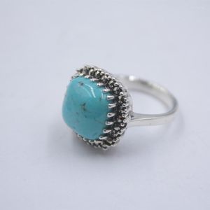 Bagues de cluster Pure 925 Sterling Silver avec Prong Set Natural Coussin Turquoise Bague pour femme Taille de 5 à 12