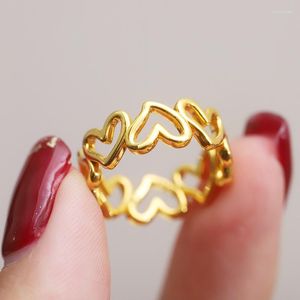Cluster Rings Pure 999 24K Yellow Gold Men Women Lucky Heart Ring 1.4-1.7g Taille US: 4-9