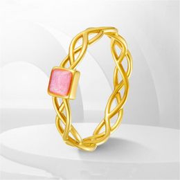 Cluster Rings Pure 999 24K Yellow Gold Women Lucky Square Braid Ring 1.1-1.3g Taille US: 4-10