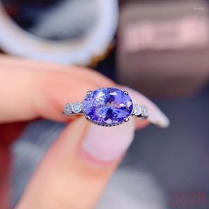 Clusterringen Pure Natural Tanzanite Stone Ring S925 Sterling Silver Ladies Fashion Main 6x8mm See-Cut