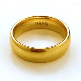 Clusterringen puur verguld echt 18k geel goud 999 24k voor mannen en vrouwen Gladde minnaar Antithes Eenvoudige ring Langdurig nooit vervagen juweel