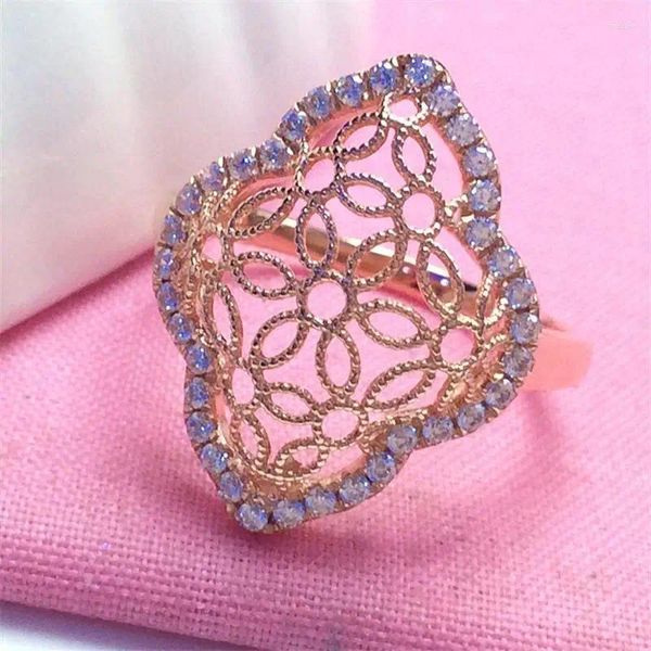 Bagues de cluster Pure Russe 585 Violet Plaqué Or 14K Rose Gold Edition Creux Zircon Bling Bague Exquis Luxe Classique Lourd