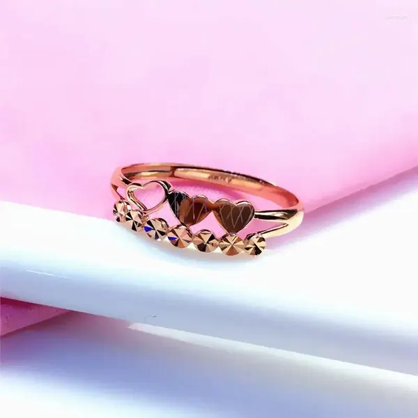 Bagues de cluster Pure Russe 585 Femmes Couleur Gold Peach Heart Bague ouverte plaquée avec 14K Rose Simple Brillant Fashion Classic Design