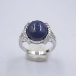 Clusterringen Pure S925 Silver Lapis Lazuli Ring Retro Patroon 12mmw Charm Shiny For Women Us 5-9 Elegant Fine