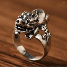 Clusterringen Pure S925 Silver Ring Heren Dragon Son Pixiu -stempel