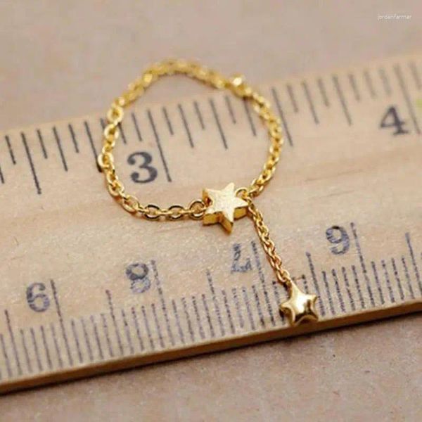 Anillos de racimo puro sólido 24k anillo de oro amarillo mujeres suerte dos estrellas o cadena suave